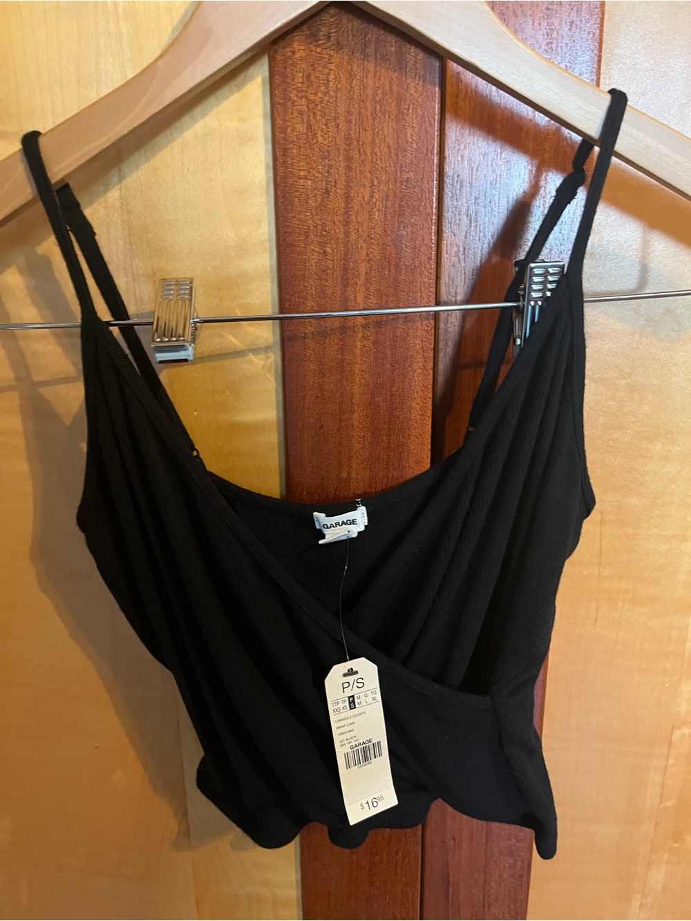 Garage Black Ribbed Tank Top with Spaghetti Straps